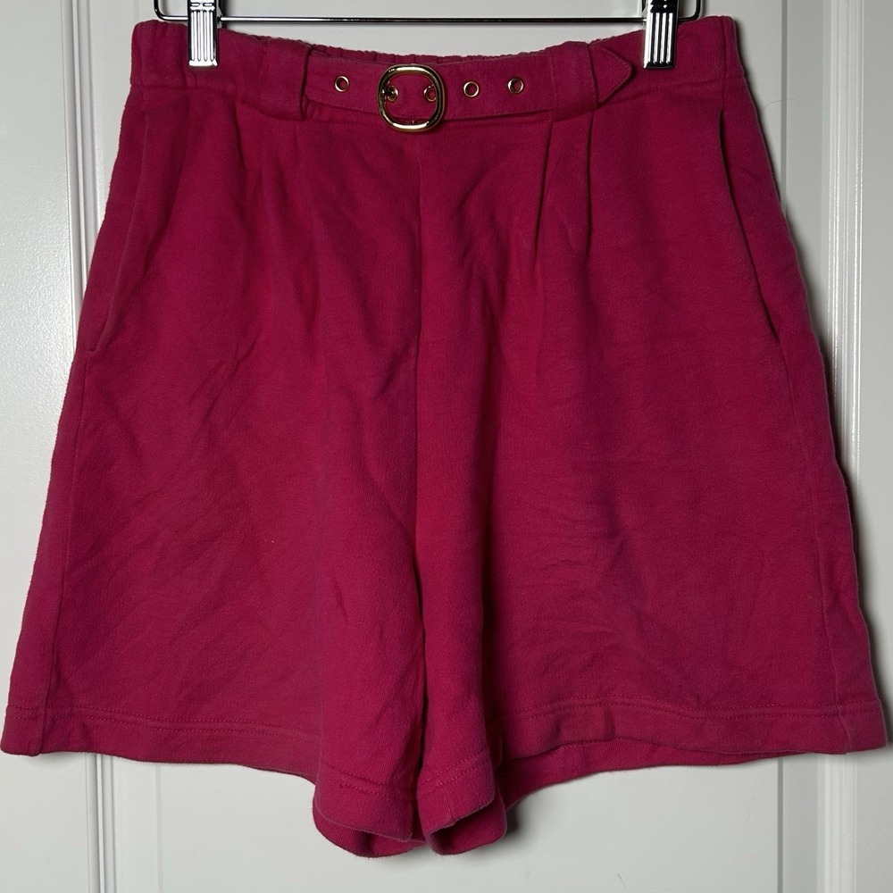 St. John Sport by Marie Gray 100% Cotton Fuschia Pink Paperbag Wide Leg Shorts‎